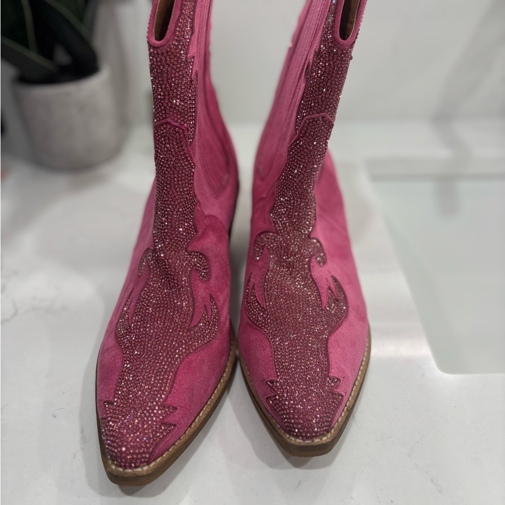 BEAST FASHION Pink Embellished Heeled Boots. New.